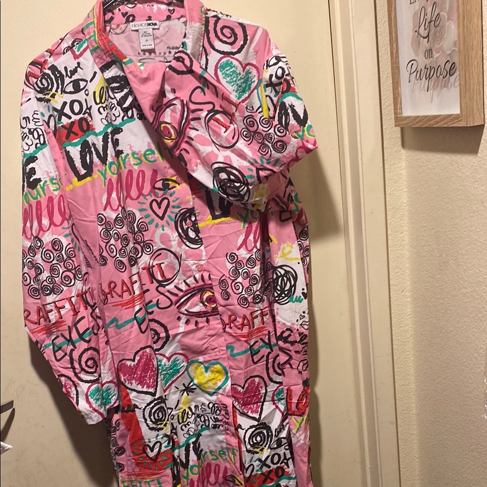 Fashion Nova Pink Graffiti Blouse